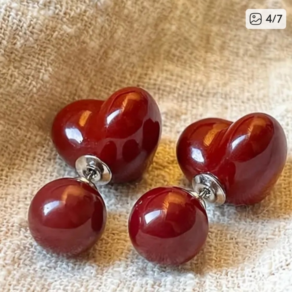 Exquisite Red Two-Wear Earrings with s925 Silver Posts - Chic Accents - Picture 5 of 6